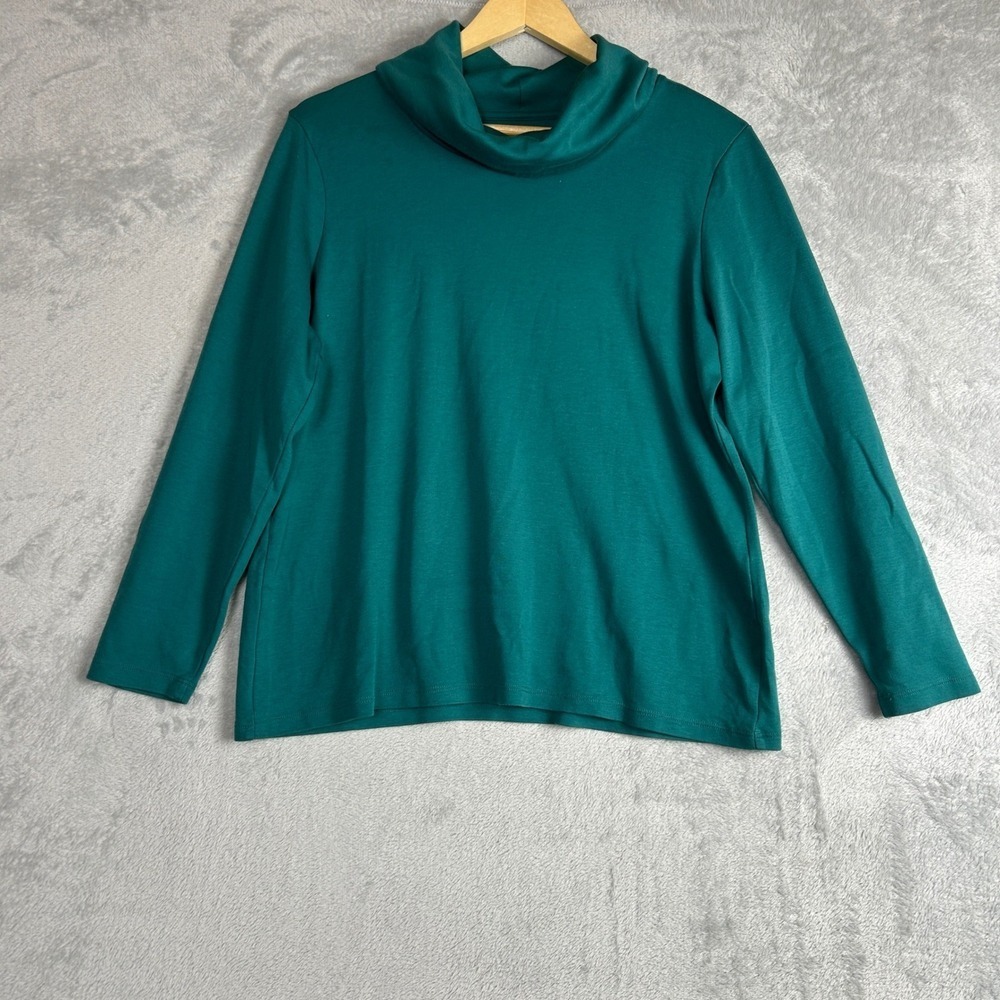 L.L.Bean Supima Cotton Green Long Sleeve Cowl Neck Top L-P